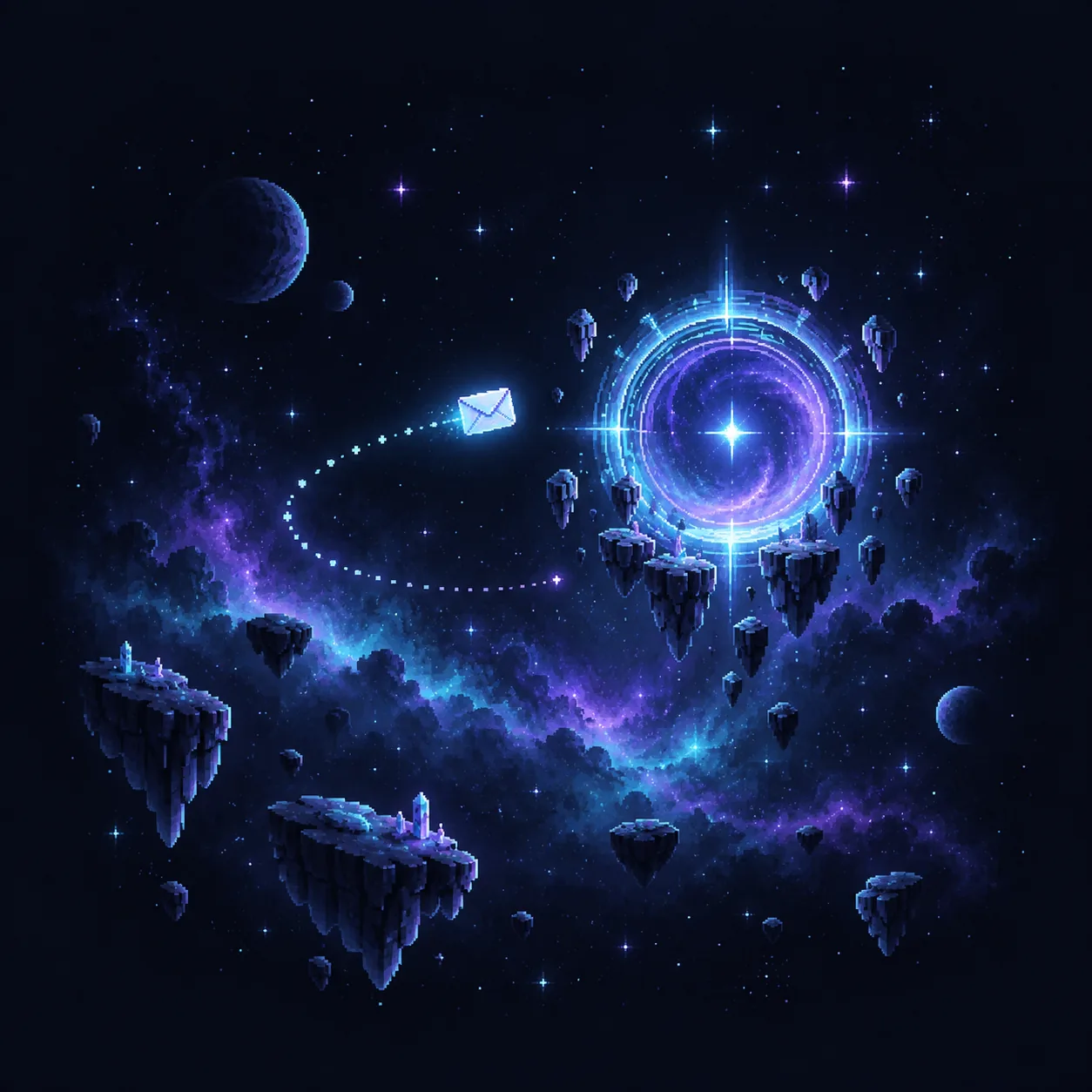 Mensagem luminosa seguindo para um portal espacial